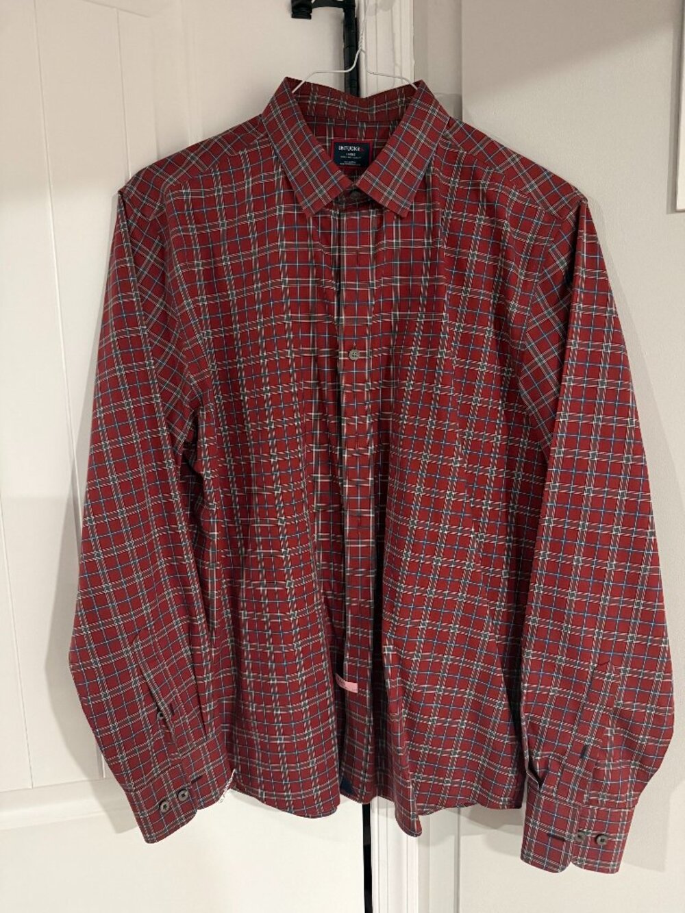 UNTUCKit Men's Red Plaid Wrinkle Free Slim Fit Button Down Shirt Large